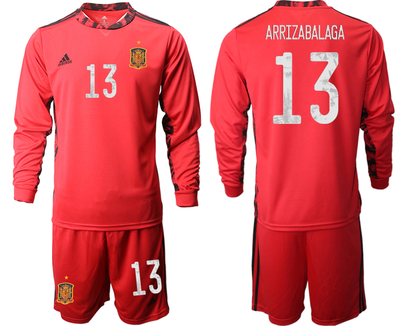 Men 2021 European Cup Spain red Long sleeve goalkeeper #13 Soccer Jersey